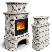 КимрПечь Прованс с дровником центральный двухъярусный Зима в лесу (топка: Ладья-700)