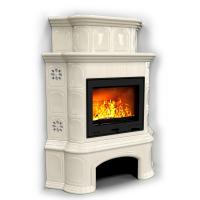 КимрПечь Прованс с дровником угловой двухъярусный Ваниль. Печь камин для дачи длительного горения (топка: Ладья-700)