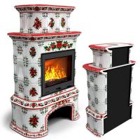 КимрПечь Прованс с дровником пристенный двухъярусный Маки (топка: Ладья-700)