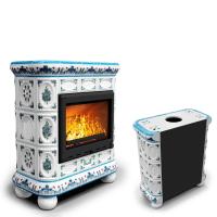 КимрПечь Изразцовый камин Медальон пристенный Незабудки (топка: Ладья-600) (топка: Ладья-600)