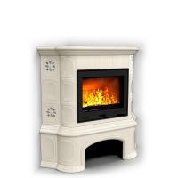 КимрПечь Прованс с дровником угловой Ваниль. Камин для дачи с изразцами (топка: Ладья-700)