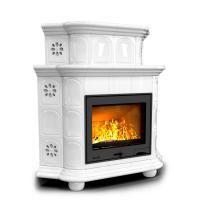 КимрПечь Прованс угловой двухъярусный Белый. Камин в изразцах (топка: Ладья-700)