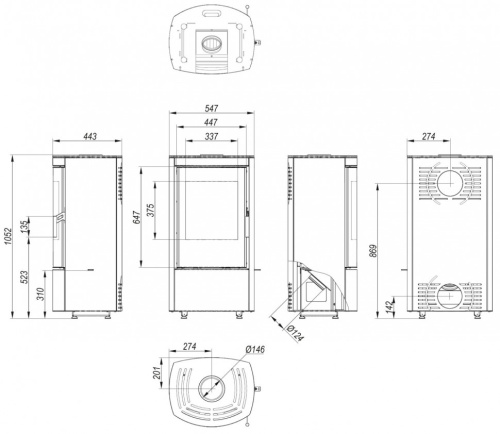 Печь-камин DEFRO HOME CERES 6кВт, черная сталь