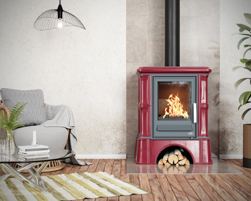 Печь-камин ABX Bavaria LI, с чугунной топкой, с кафельным цоколем