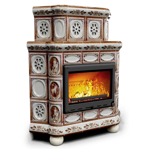 КимрПечь Изразцовый камин Медальон угловой двухъярусный Модерн (топка: Ладья-700)