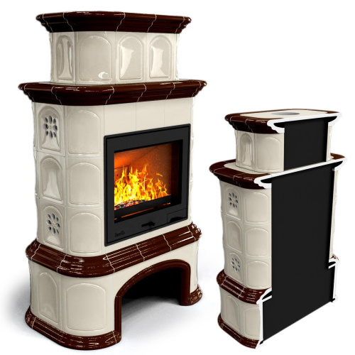 КимрПечь Прованс с дровником пристенный двухъярусный Шоколад (топка: Ладья-700)