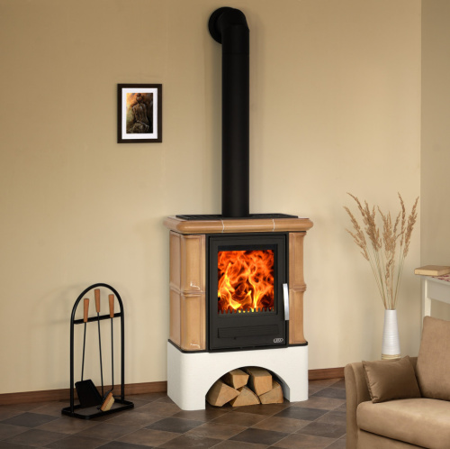 Печь-камин ABX Bavaria KI, с белым цоколем и допуском воздуха