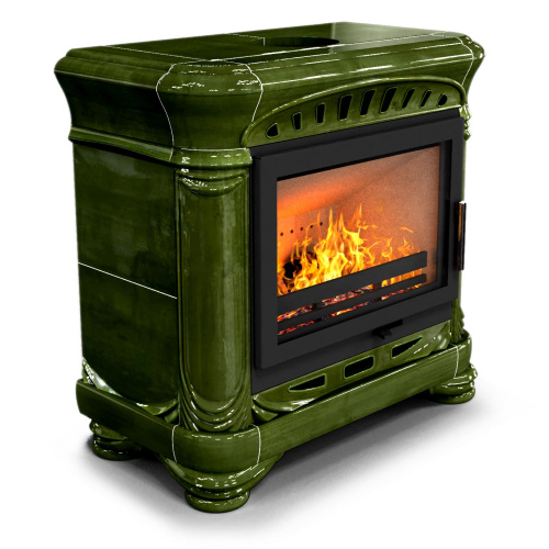 КимрПечь Камин с изразцами Модерн пристенный Хвоя (топка: Ладья-700)