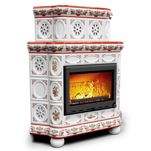 КимрПечь Изразцовый камин Медальон угловой двухъярусный Рябина (топка: Ладья-700)