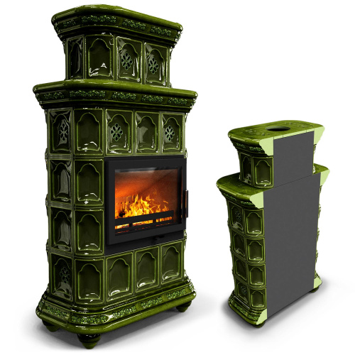 КимрПечь Керамическая печь Истра пристенный двухъярусный Хвоя (комплектация: Ладья-600)